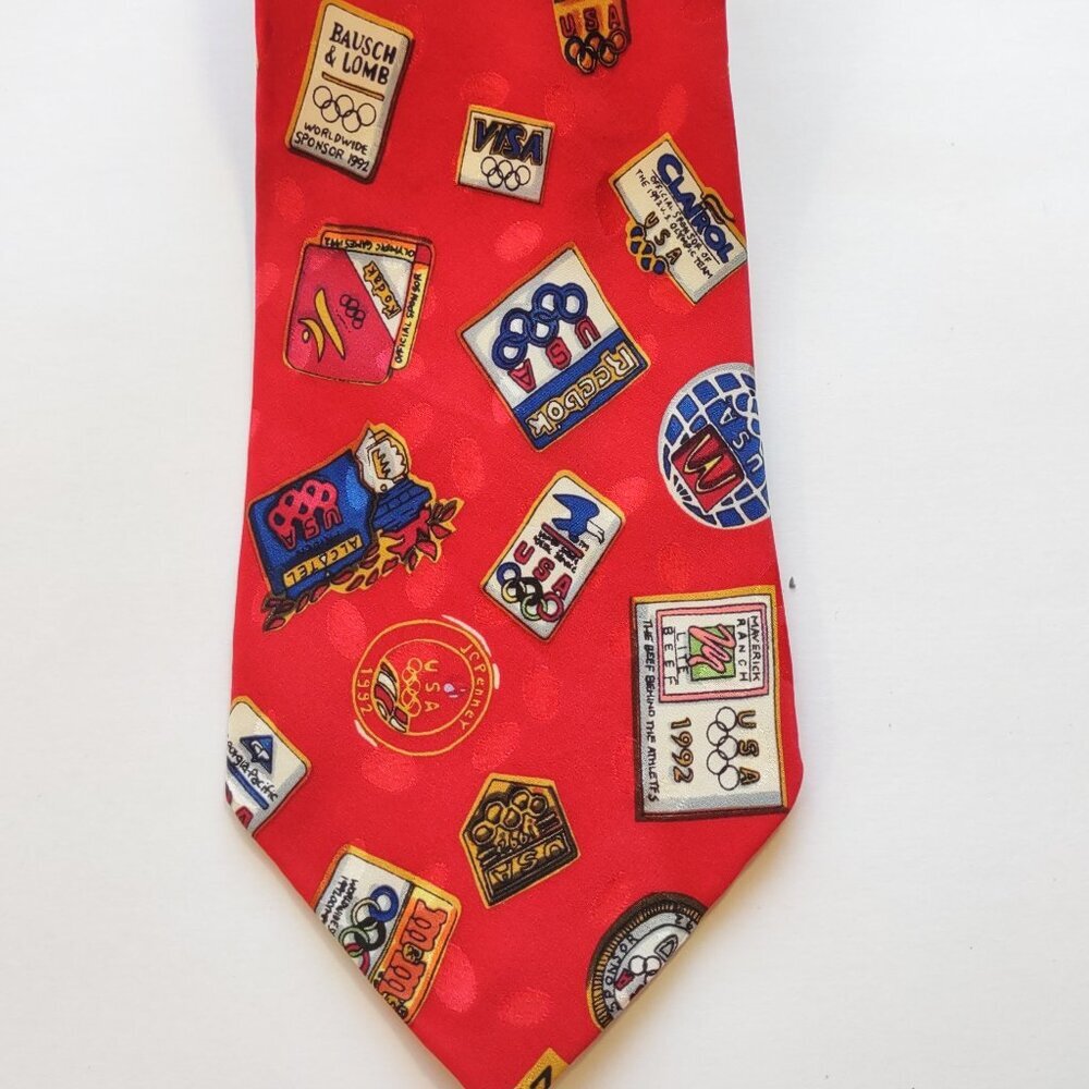 Vintage Nicole Miller Silk Neck Tie '92 Barcelona US Olympic Collectible Logos